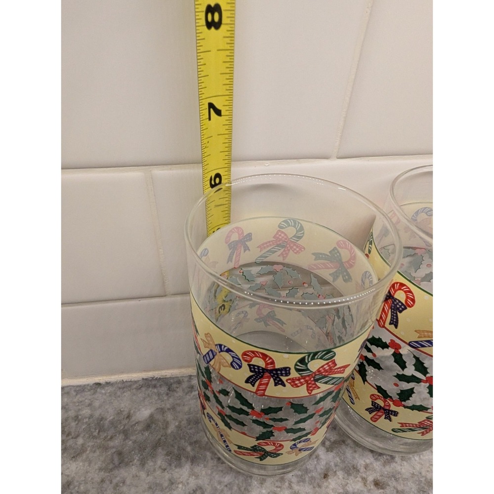 Vintage Candy Canes & Holly Glasses 2 Luminarc Christmas Holiday Glass Tumblers - Picture 8 of 9